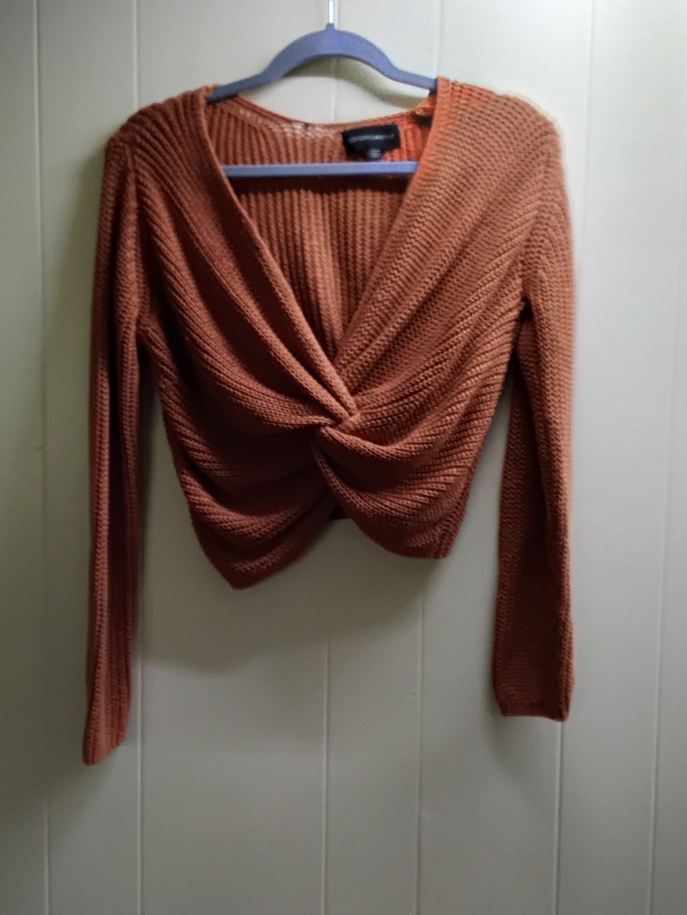 Cotton Candy Rust Twist-Front V-Neck Knit Sweater